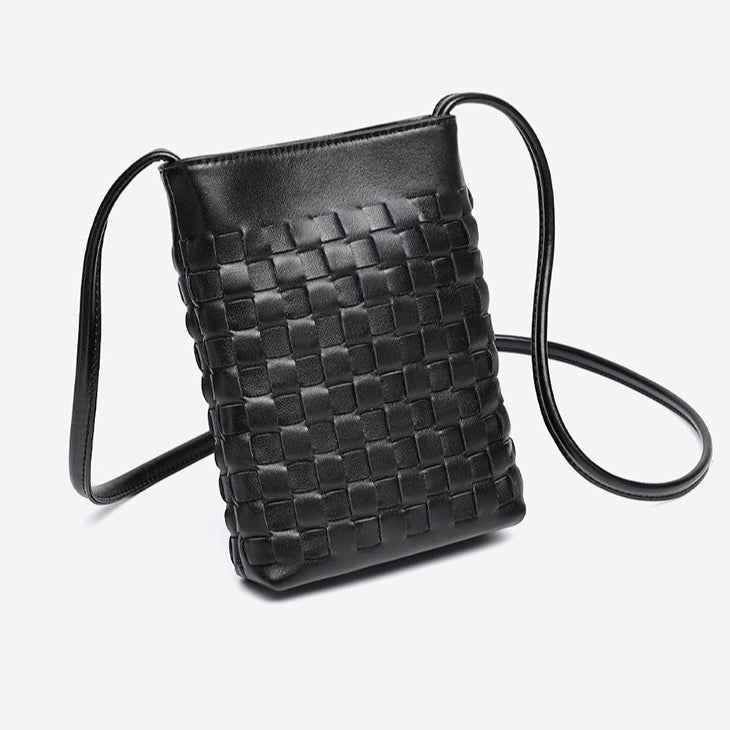 Mellow Sheepskin Leather Mini Woven Phone Clutch Bag
