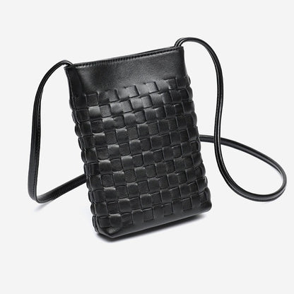 Mellow Sheepskin Leather Mini Woven Phone Clutch Bag