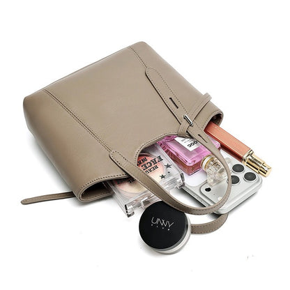 Sleek Genuine Leather Mini Bucket Clutch Bag with Adjustable Straps