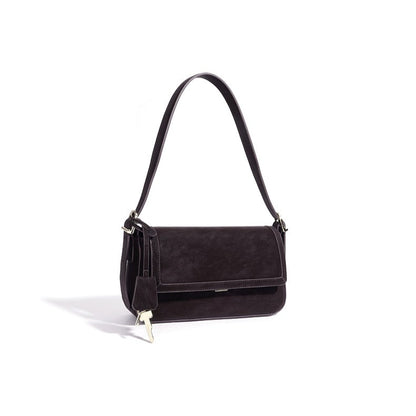 Refined Genuine Leather Shoulder Clutch Bag with Key Charm