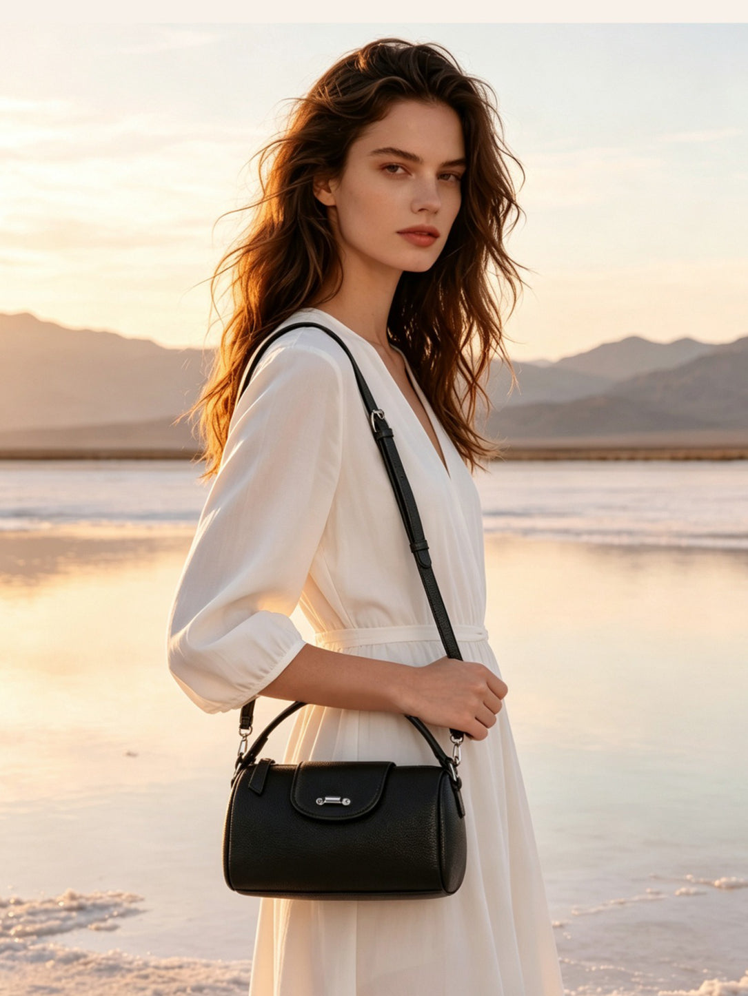 Modern Genuine Leather Cylindrical Barrel Clutch Bag