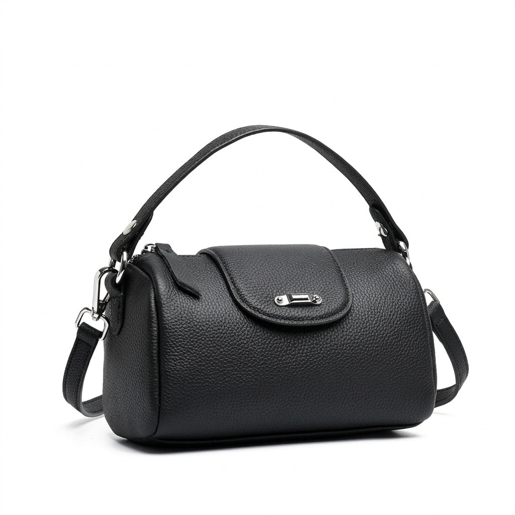 Modern Genuine Leather Cylindrical Barrel Clutch Bag
