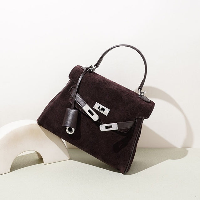 Retro Suede Genuine Leather Kelly Clutch Bag