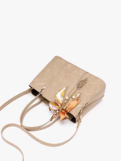 Timeless Vegan Eco-Leather Clutch Bag with Silk Scarf Charm