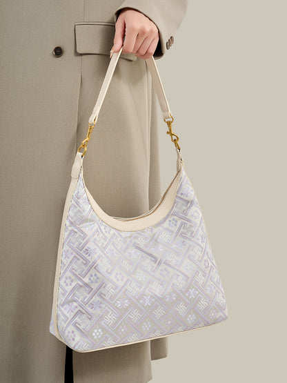 Elegant Brocade Pattern Vegan Eco-Leather Hobo Shoulder Bag