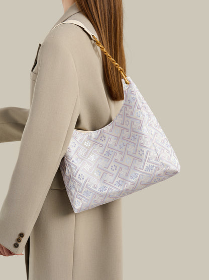Artisanal Geometric Vegan Eco-Leather Hobo Chain Bag