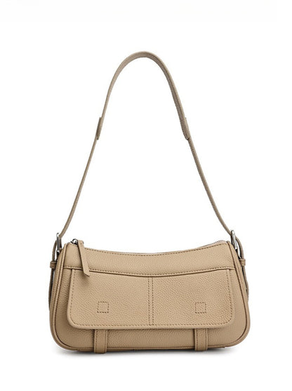 Mellow Pebbled Genuine Leather Flap Baguette Clutch Bag