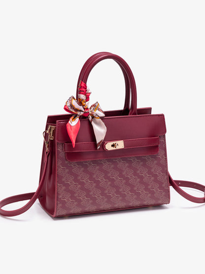 Regal Oriental Cloud Vegan Eco-Leather Tote Clutch Bag with Silk Scarf Charm