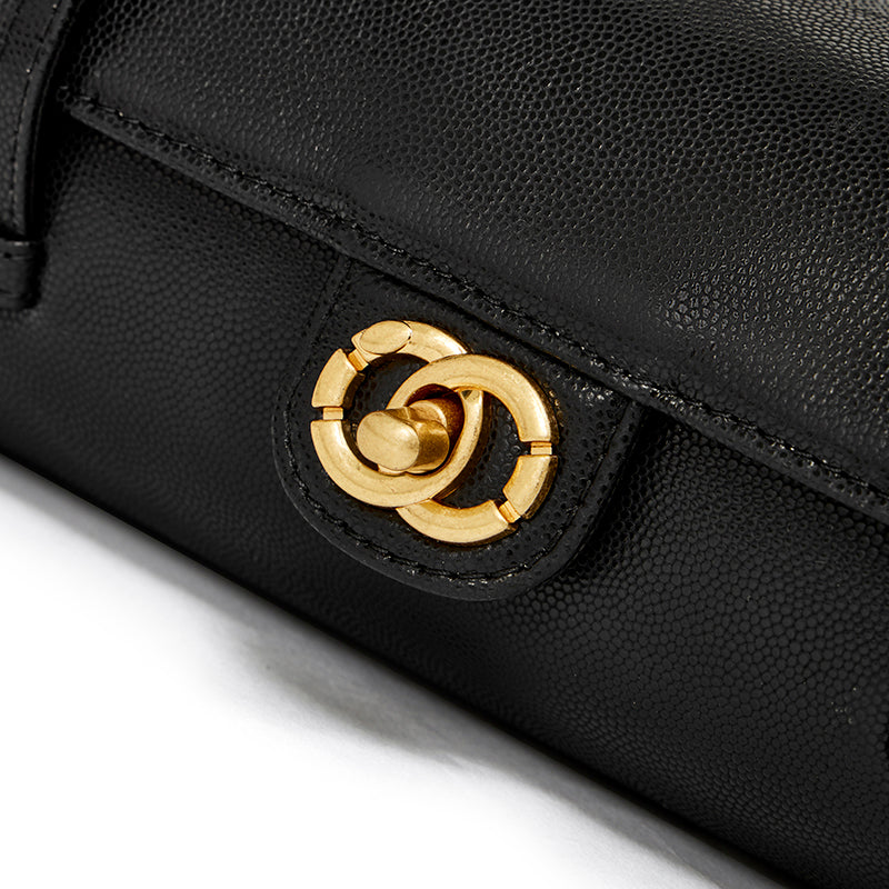 Bolso de mano tipo clutch nostálgico de cuero genuino color caviar, con forma de baguette tubular