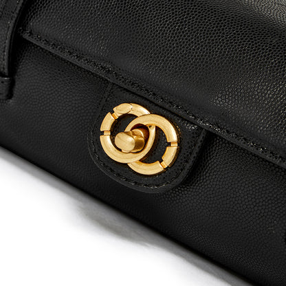 Bolso de mano tipo clutch nostálgico de cuero genuino color caviar, con forma de baguette tubular