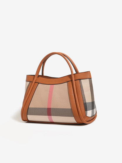 Sophisticated British Plaid Vegan Eco-Leather Tote Clutch Bag