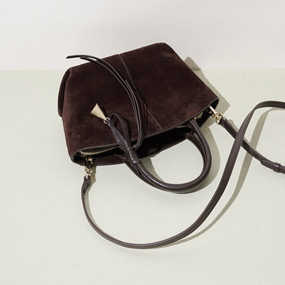 Graceful Slouchy Suede Genuine Leather Shell Tote Clutch Bag with Charm