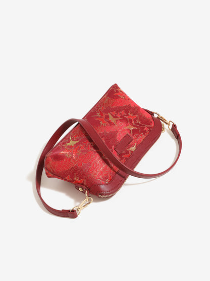 Radiant Oriental Crane Pattern Vegan Eco-Leather Clutch Bag