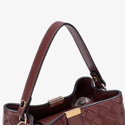 Retro Woven Vegan Eco-Leather Bucket Clutch Bag With Stuffed Bunny Charm