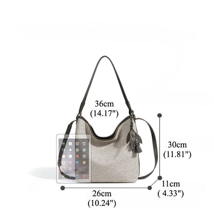 Slouchy Canvas Bucket Clutch Bag with Tassel Charm