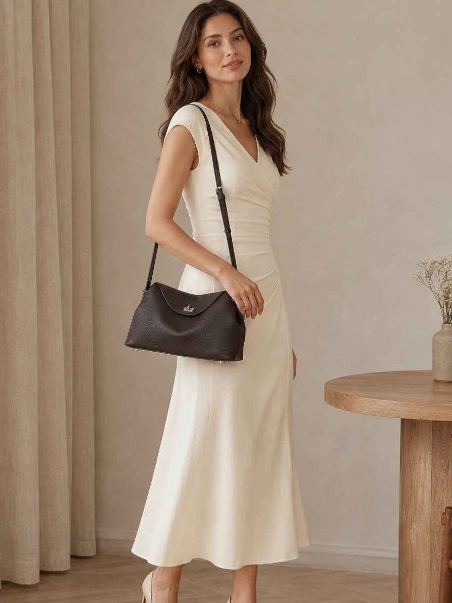 Slouchy Pebbled Genuine Leather Pillow Flip Clutch Bag