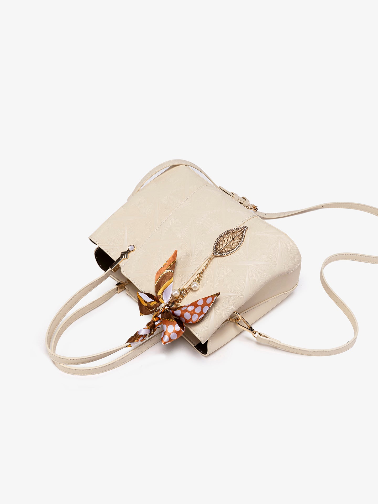 Delicate Vegan Eco-Leather Tote Clutch Bag with Silk Scarf Charm