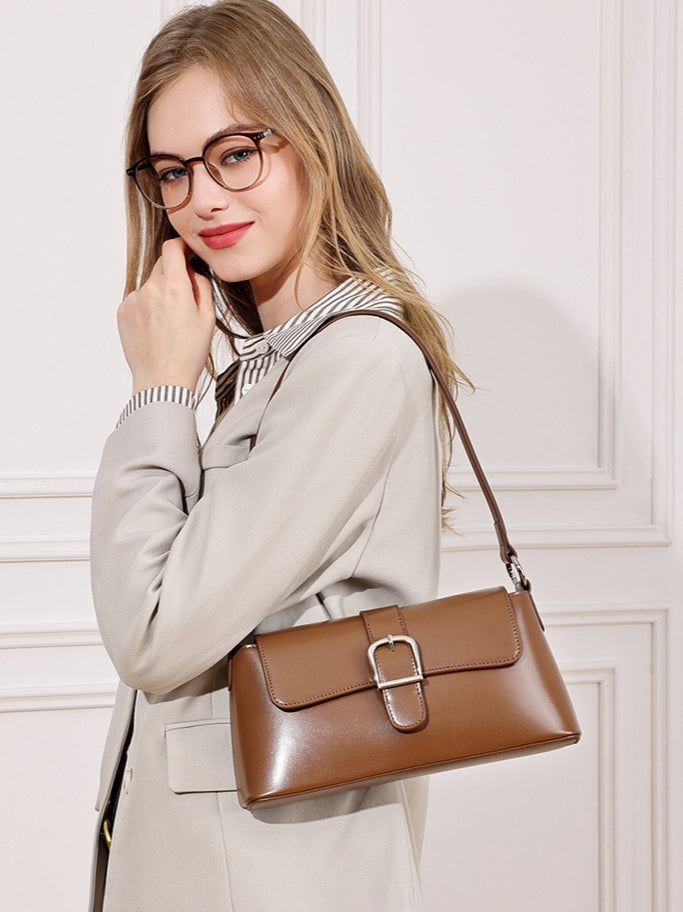 Retro Genuine Leather Baguette Clutch Bag