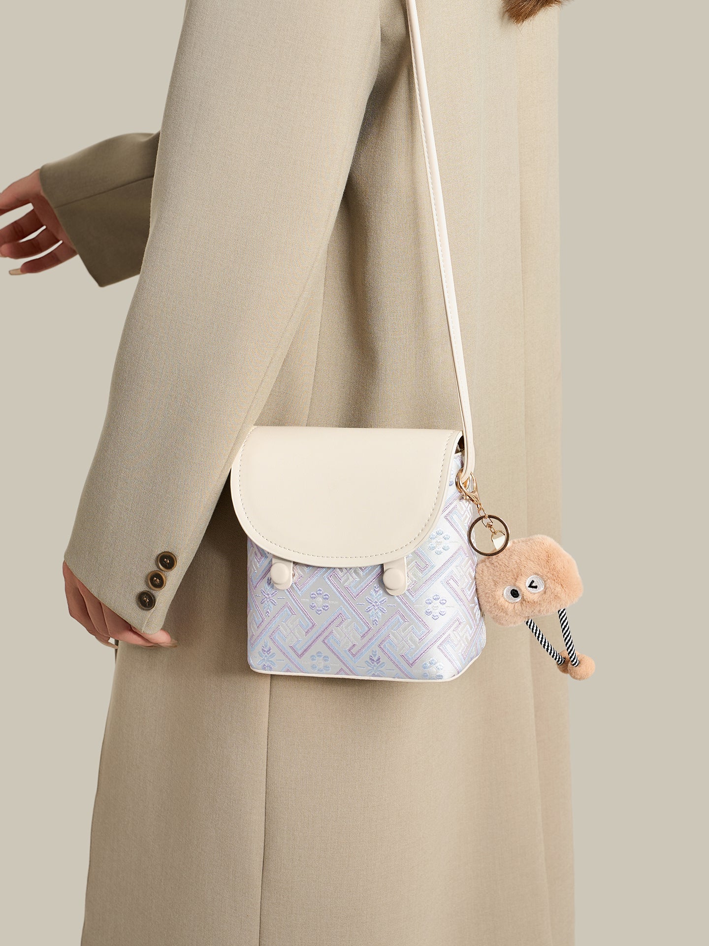 Refined Vegan Eco-Leather Mini Crossbody Bag with Lovely Charm