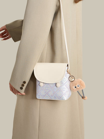 Refined Vegan Eco-Leather Mini Crossbody Bag with Lovely Charm