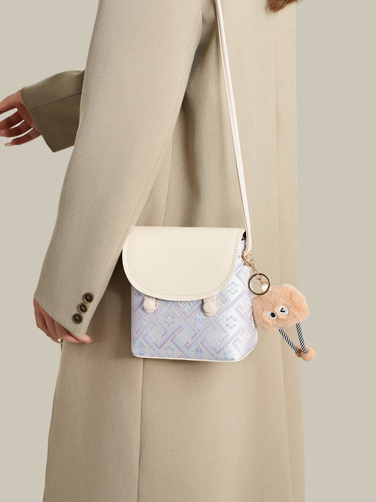 Refined Vegan Eco-Leather Mini Crossbody Bag with Lovely Charm