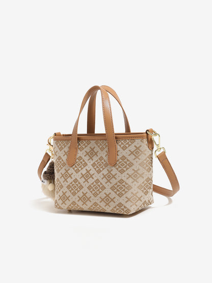 Ornate Monogram Vegan Eco-Leather Mini Tote Clutch Bag