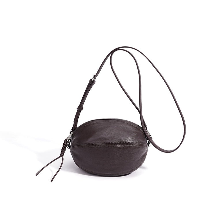 Modern Supple Genuine Sheepskin Leather Oval Rugby Clutch Bag