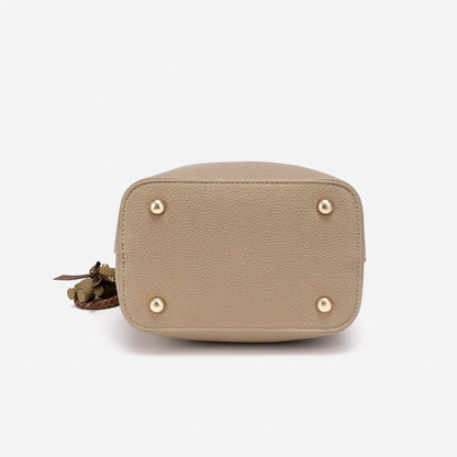 Minimalist Pebbled Vegan Eco-Leather Bucket Clutch Bag with Bear Charm