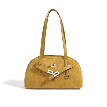 Sleek Soft Suede Genuine Leather Curved Clutch Bag