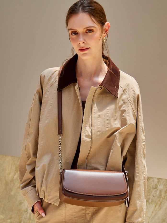 Minimalist Vintage Genuine Leather Baguette Saddle Bag