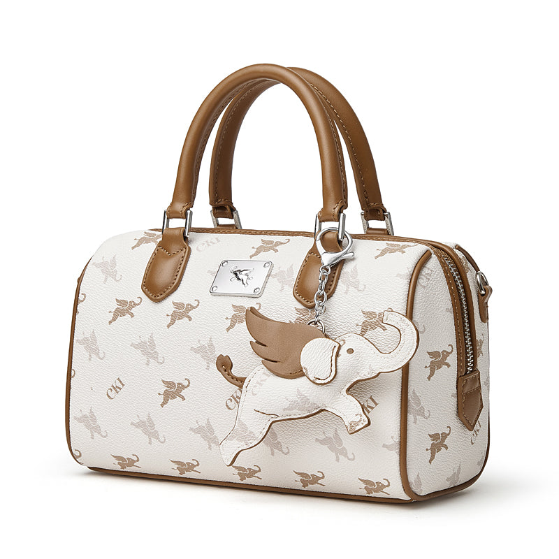 Borsa Boston di lusso a tracolla vintage con motivo Flying Elephant e monogramma