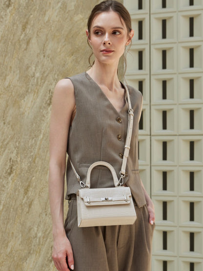 Minimalist Crocodile Pattern Handheld Genuine Leather Crossbody Bag