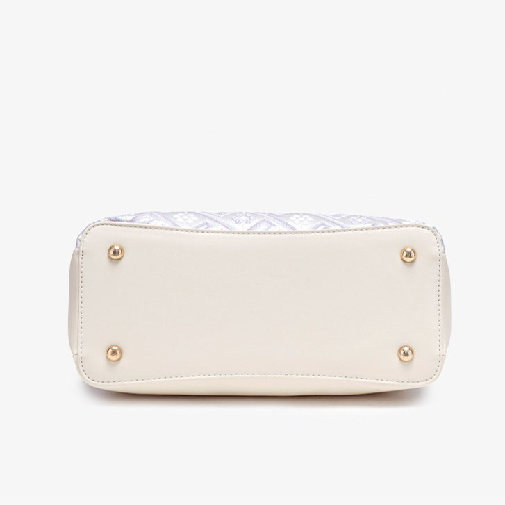 Classic Brocade Vegan Eco-Leather Mini Tote Clutch Bag with Hollow Charm