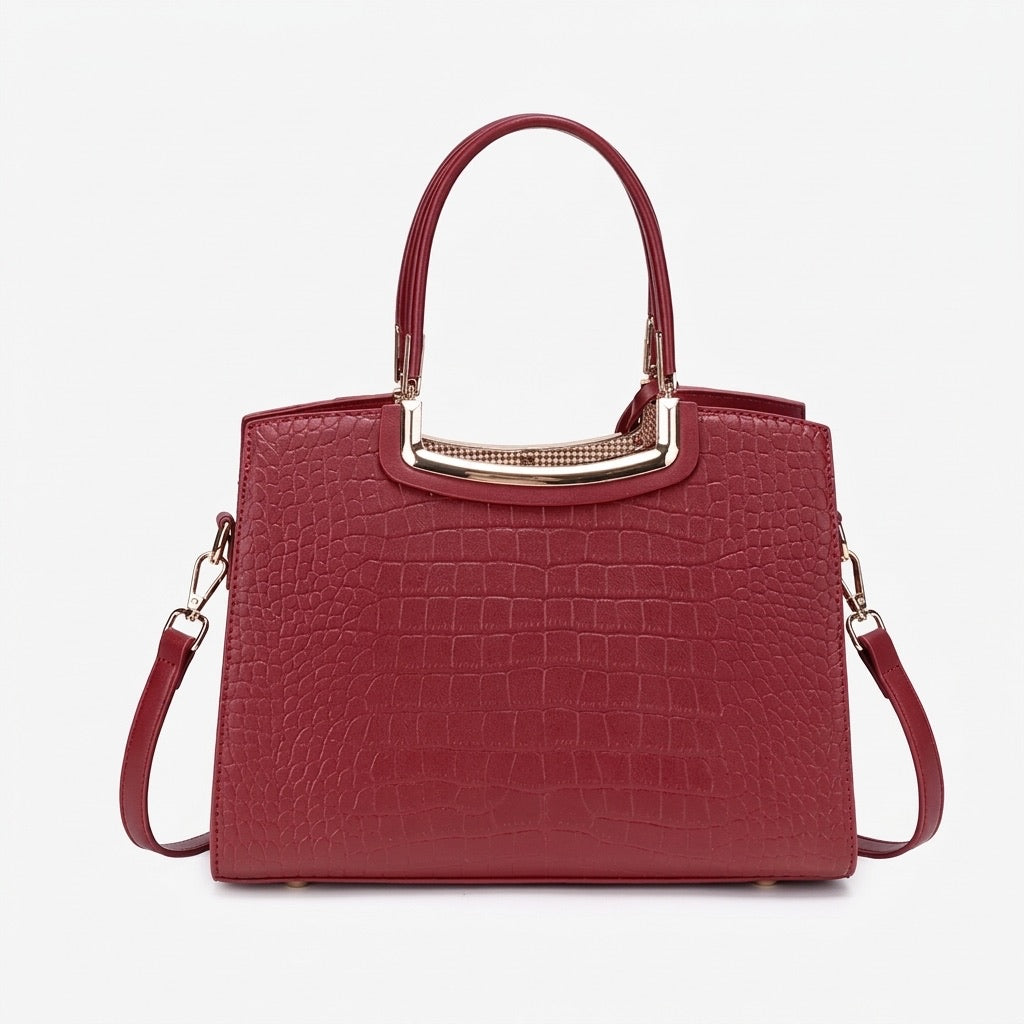 Stately Croc Vegan Eco-Leather Clutch Bag With Detachable Strap