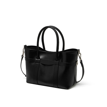 Ampia borsa tote a tracolla in pelle bovina semplice di lusso italiano