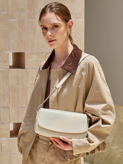 Minimalist Vintage Genuine Leather Baguette Saddle Bag