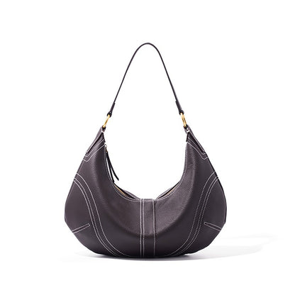 The Pebbled Genuine Leather Hobo Shoulder Bag with Contrast Stitching