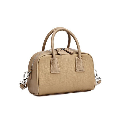 Cushiony Pebbled Genuine Leather Mini Boston Clutch Bag