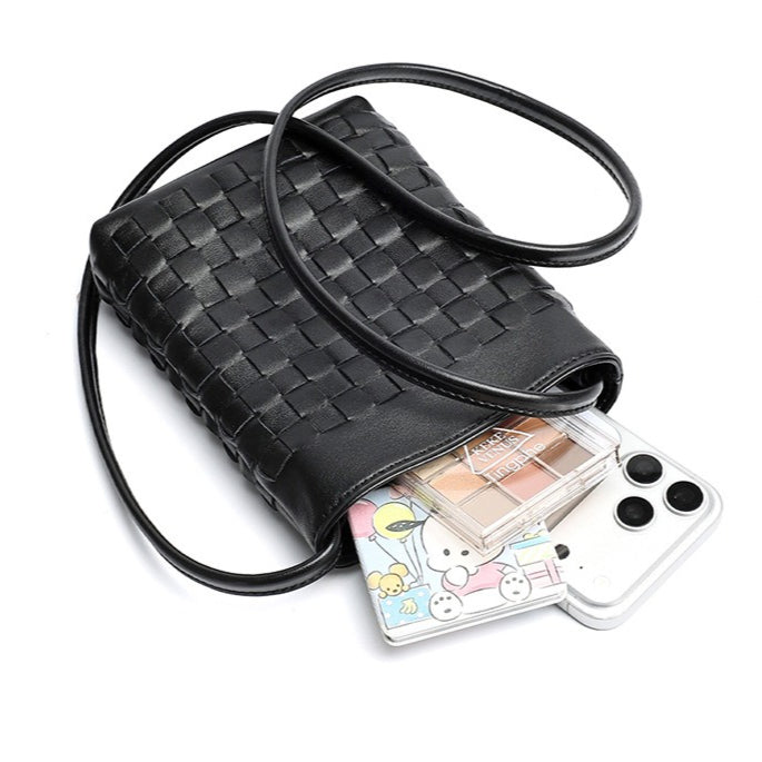 Mellow Sheepskin Leather Mini Woven Phone Clutch Bag