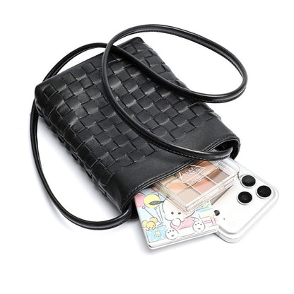 Mellow Sheepskin Leather Mini Woven Phone Clutch Bag