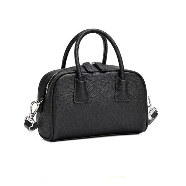 Cushiony Pebbled Genuine Leather Mini Boston Clutch Bag