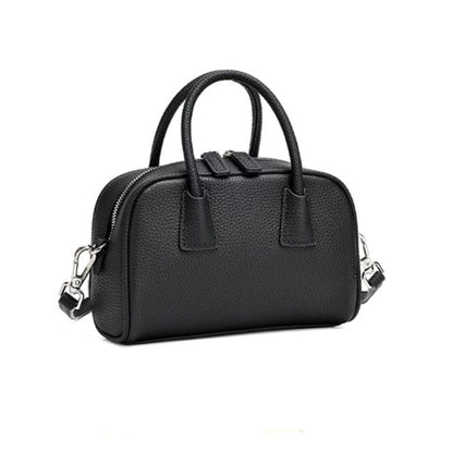 Cushiony Pebbled Genuine Leather Mini Boston Clutch Bag