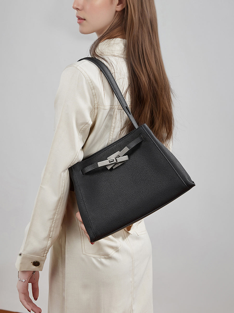 Sophisticated Kelly Genuine Leather Large Capacity Versatile Bucket Tote Bag