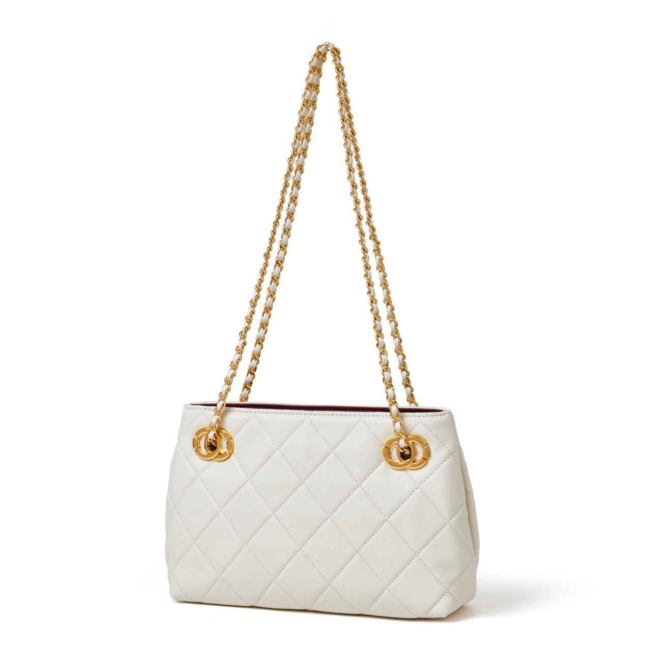 Mini sac pochette matelassé en cuir véritable mouton avec chaîne