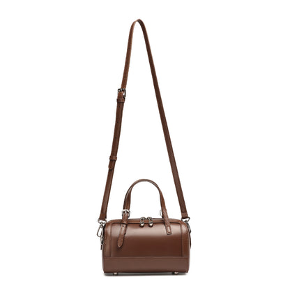 Retro Maillard Genuine Leather Boston Barrel Bag