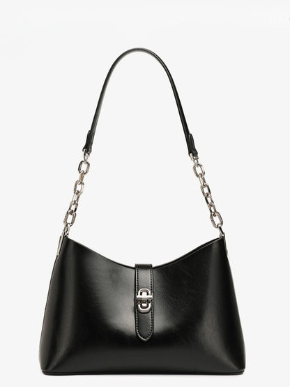 Classic Genuine Leather Underarm Bag with Metal Buckle