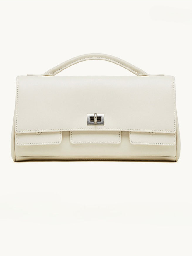 The Linear Turn-Lock Genuine Leather Bag | Minimalist East-West Handbag