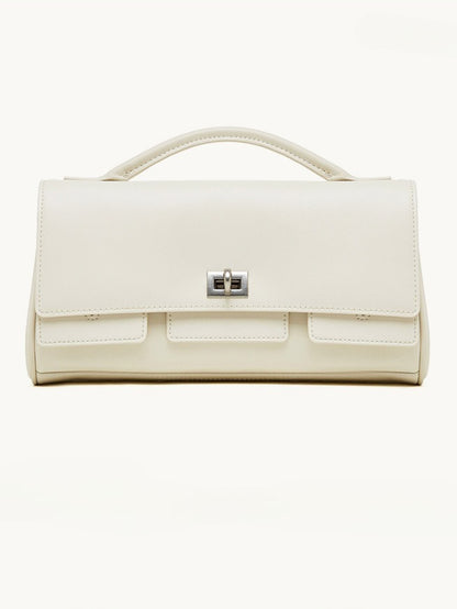 The Linear Turn-Lock Genuine Leather Bag | Minimalist East-West Handbag