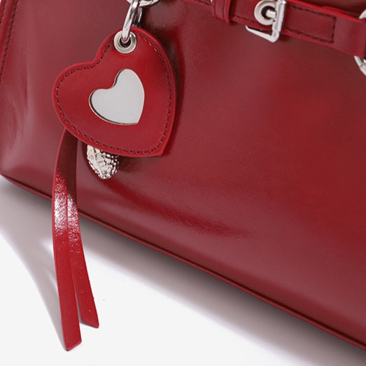 Vintage Glossy Vegan Eco‑Leather Clutch Bag with Heart Charm