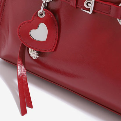 Vintage Glossy Vegan Eco‑Leather Clutch Bag with Heart Charm